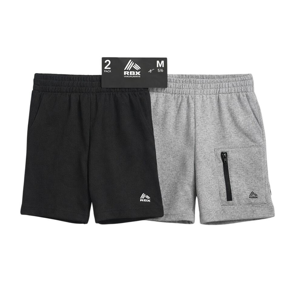 RBX Boys 2‑Pack Athletic Shorts Size M (5/6) – Black & Gray Activewear Set NWT